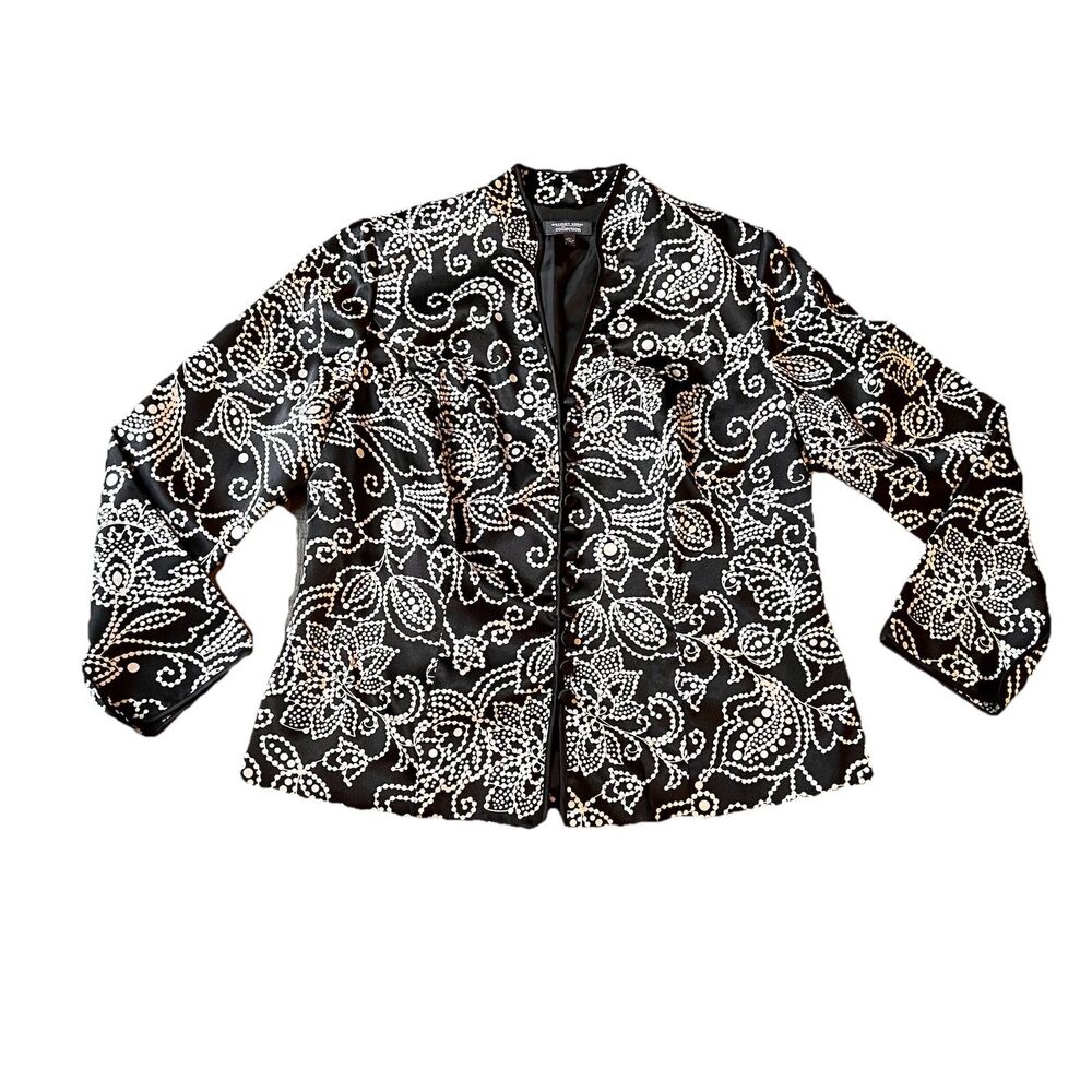 Dressbarn Women’s Oriental Jacket 14W Asian Satin Black Beige